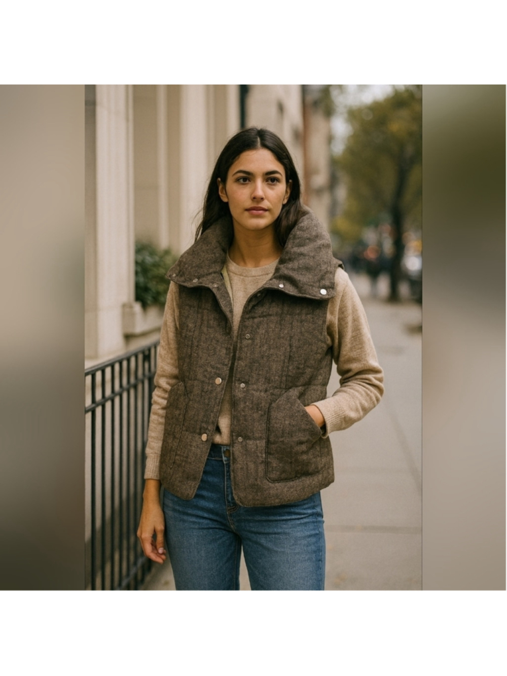 Japanese Vintage FLASH REPORT Wool Puffer Vest L – Herringbone